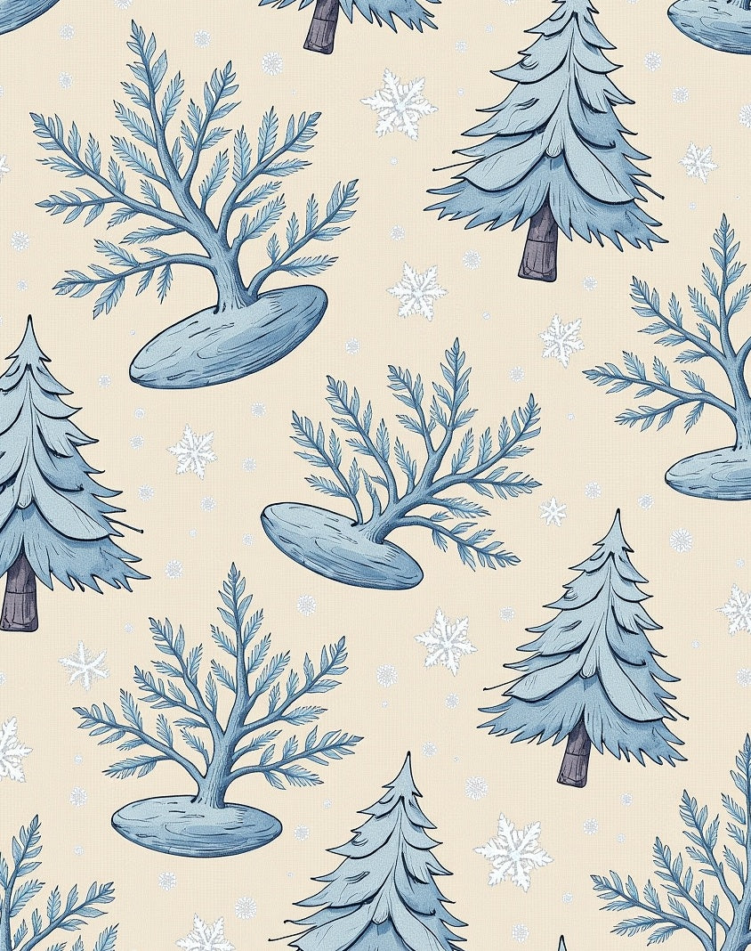 Winter Trees Snowflakes Neutral Tone Rug