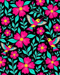 Vibrant Pink Floral Hummingbird Garden Rug