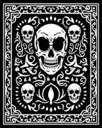 Gothic Skull Floral Black White Square Rug