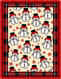 Cheerful Snowman Red Plaid Border Rug