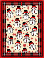 Cheerful Snowman Red Plaid Border Rug
