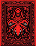 Crimson Red Skull Tribal Scrollwork Art Rug