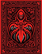 Crimson Red Skull Tribal Scrollwork Art Rug