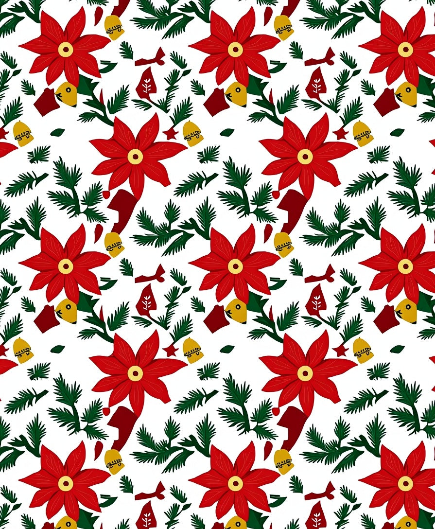 Red Poinsettia Evergreen Bell Garland Rug