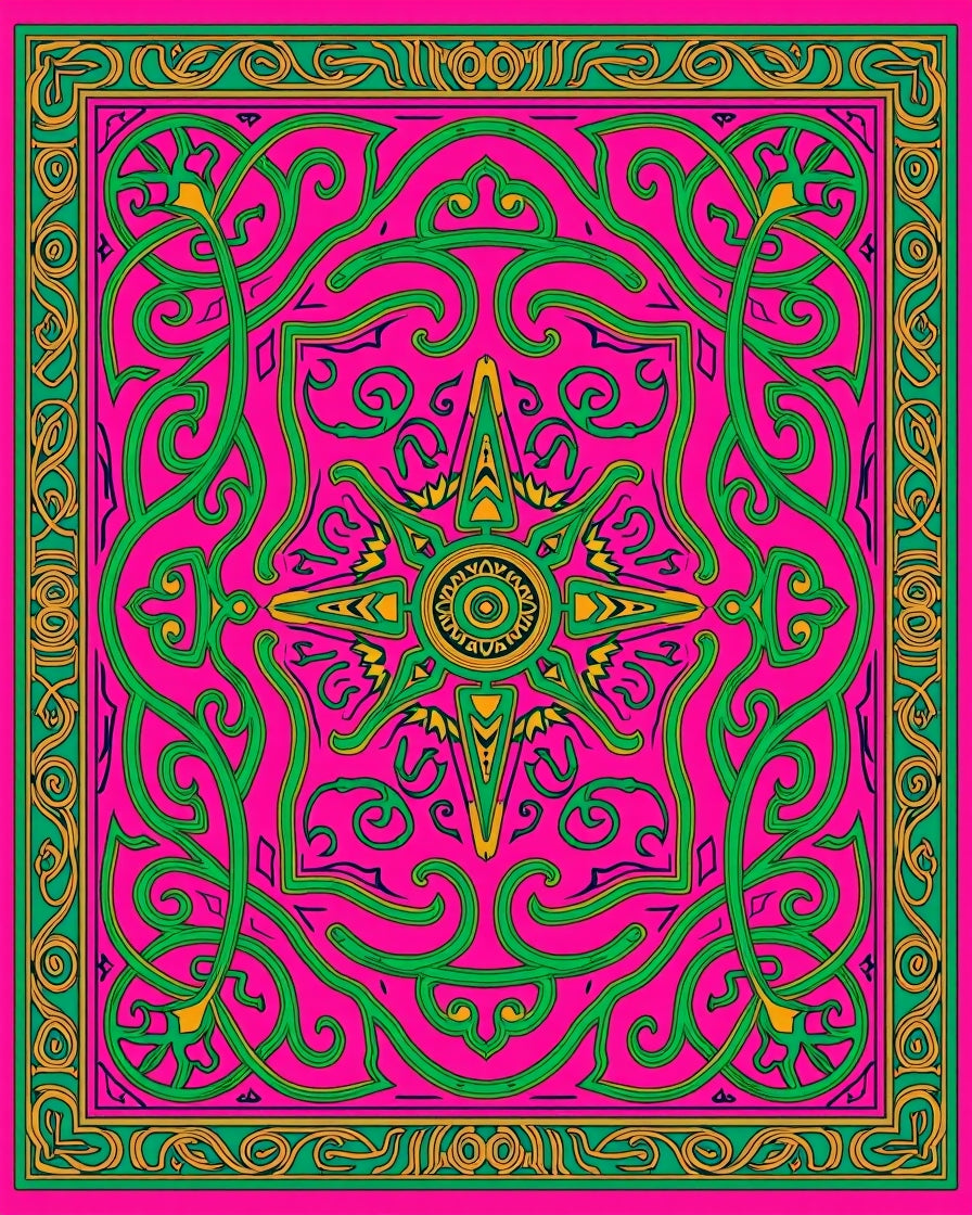 Vibrant Hot Pink Green Starburst Rug