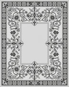 Ornate Floral Scroll Frame Gray Rug