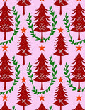 Red Christmas Trees Orange Star Garland Rug