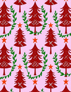 Red Christmas Trees Orange Star Garland Rug