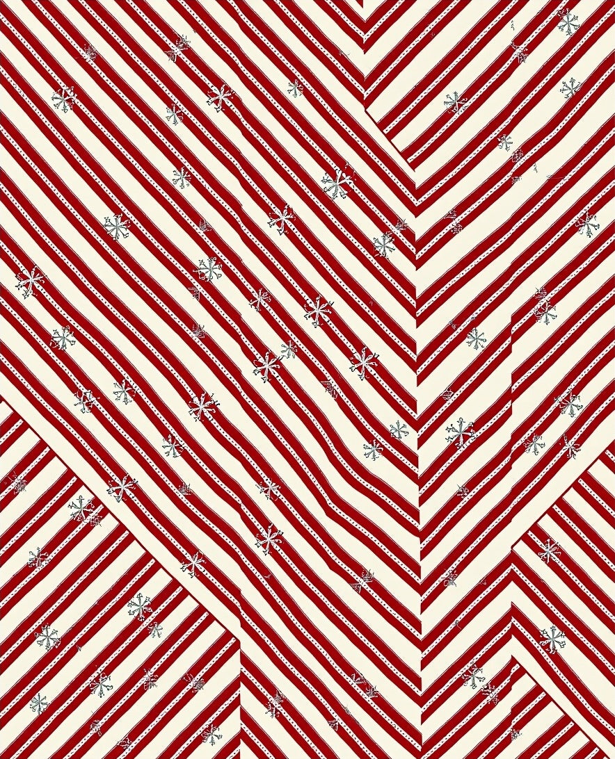 Red Cream Snowflake Chevron Stripes Rug