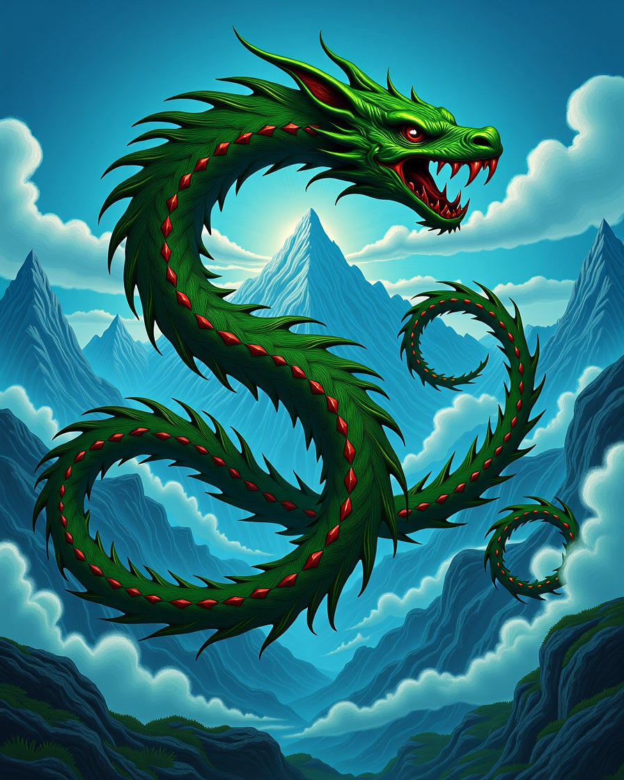 Emerald Dragon Mountain Skyscape Rug
