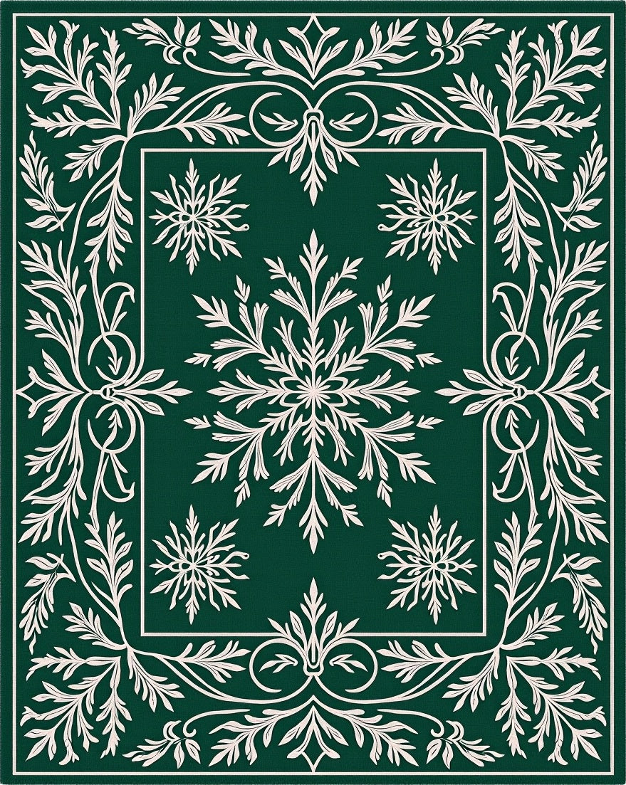 Emerald Green White Leafy Medallion Rug