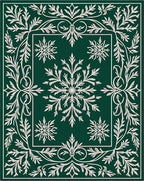 Emerald Green White Leafy Medallion Rug