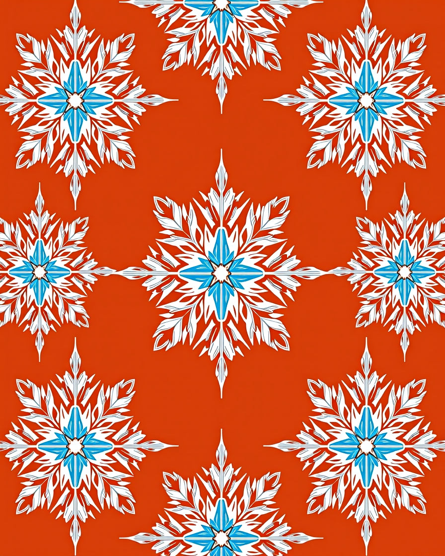 Orange Red Snowflakes Floral Repeat Rug