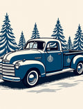 Vintage Blue Pine Tree Pickup Truck Rug