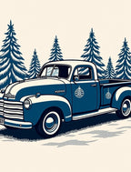 Vintage Blue Pine Tree Pickup Truck Rug