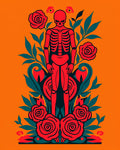 Crimson Skeleton Surrounded By Roses Rug