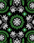 Black Green White Snowflake Medallion Rug