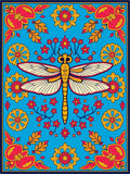 Vibrant Teal Dragonfly Floral Sunburst Rug