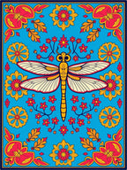 Vibrant Teal Dragonfly Floral Sunburst Rug