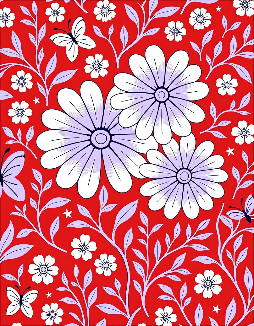 Vibrant Red Butterfly Floral Meadow Rug