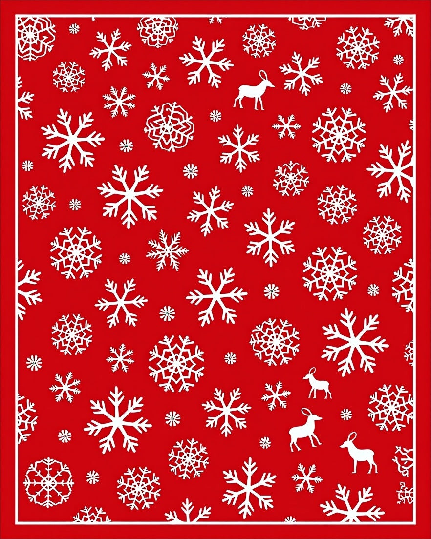 Red Snowflake Reindeer Holiday Composition Rug