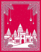 Crimson Christmas Village Evergreen Scene Rug