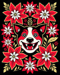 Joyful Dog Red Floral Whimsical Rug