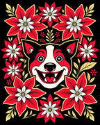 Joyful Dog Red Floral Whimsical Rug