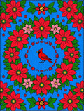 Red Cardinal Floral Garland Blue Rug
