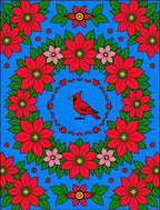 Red Cardinal Floral Garland Blue Rug