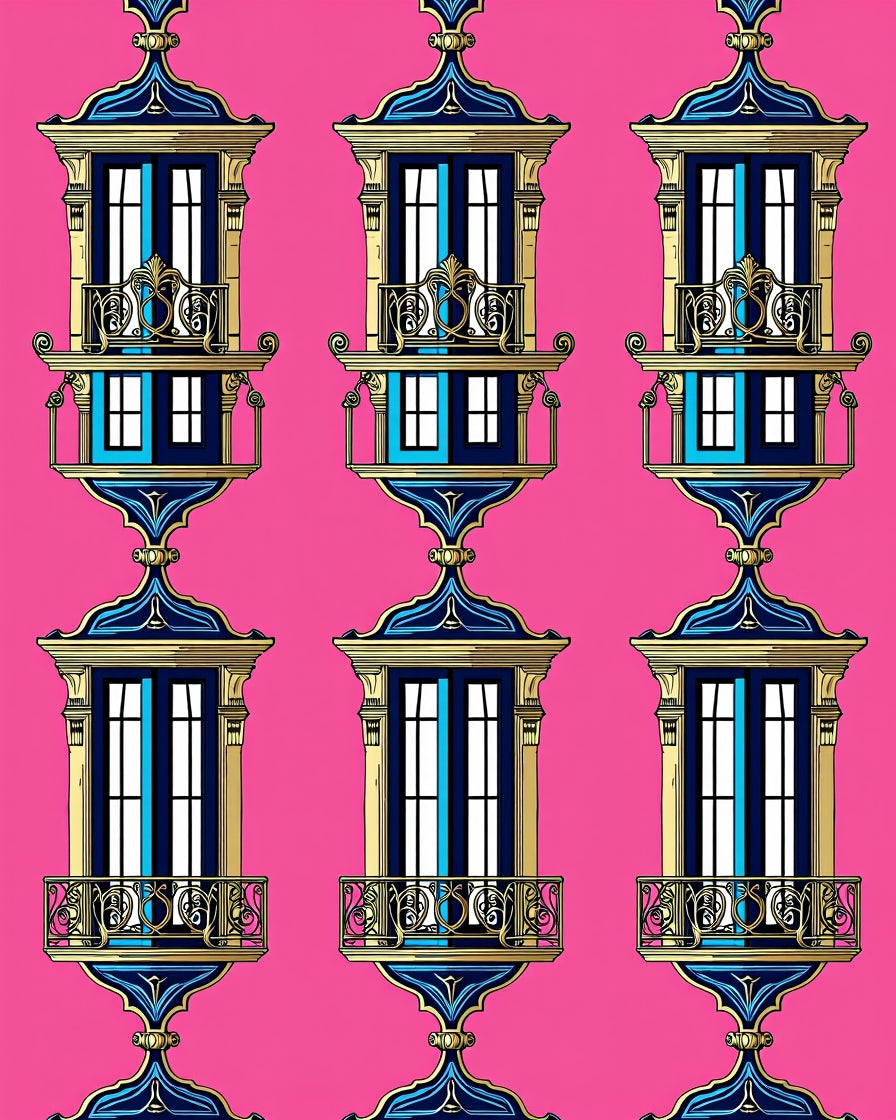 Grand Blue Balcony Ornate Repeating Rug