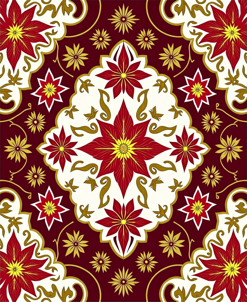 Deep Red Bloom Centerpiece Rug