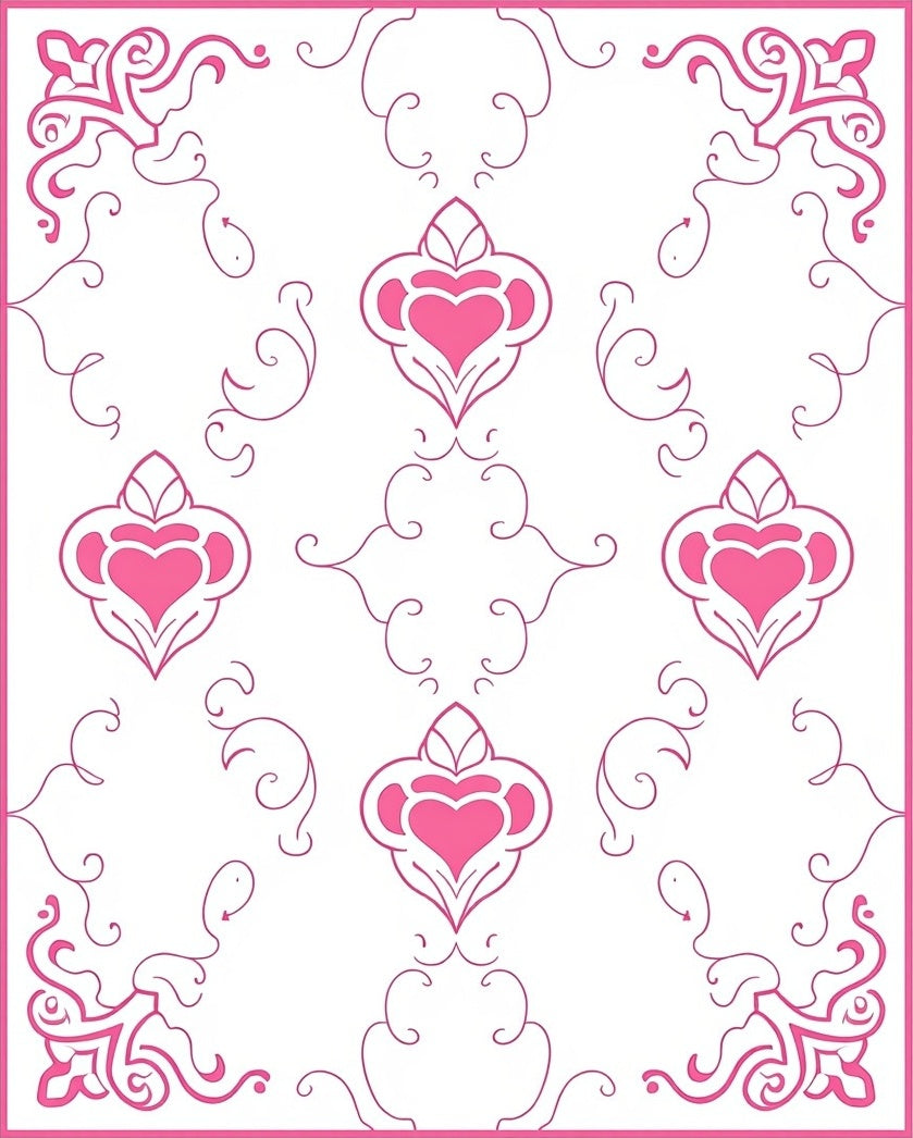 Pink Heart Filigree Swirls Rug