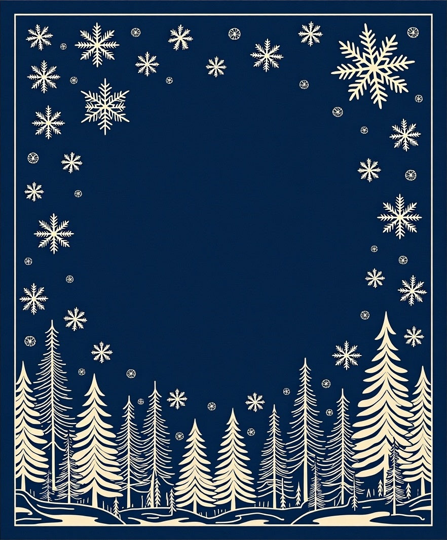 Navy Winter Forest Snowflakes Rug
