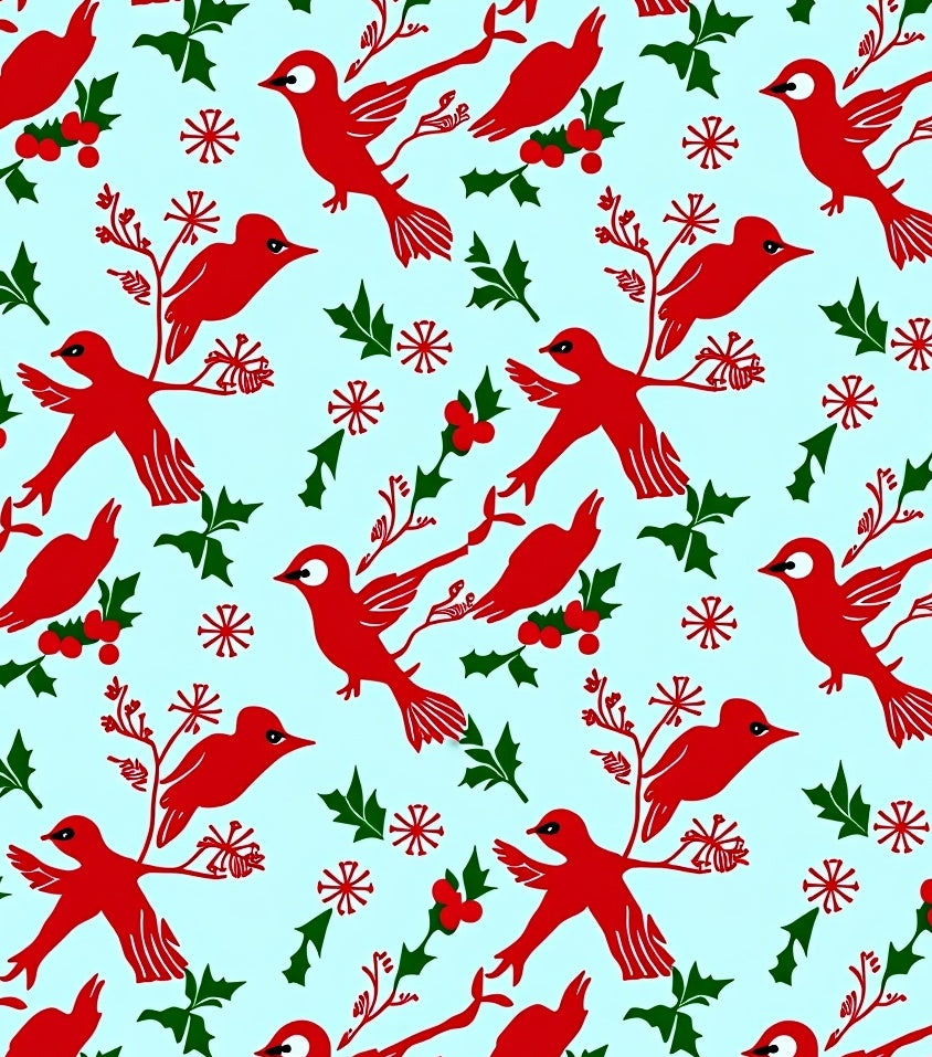 Red Cardinal Holly Branch Christmas Rug