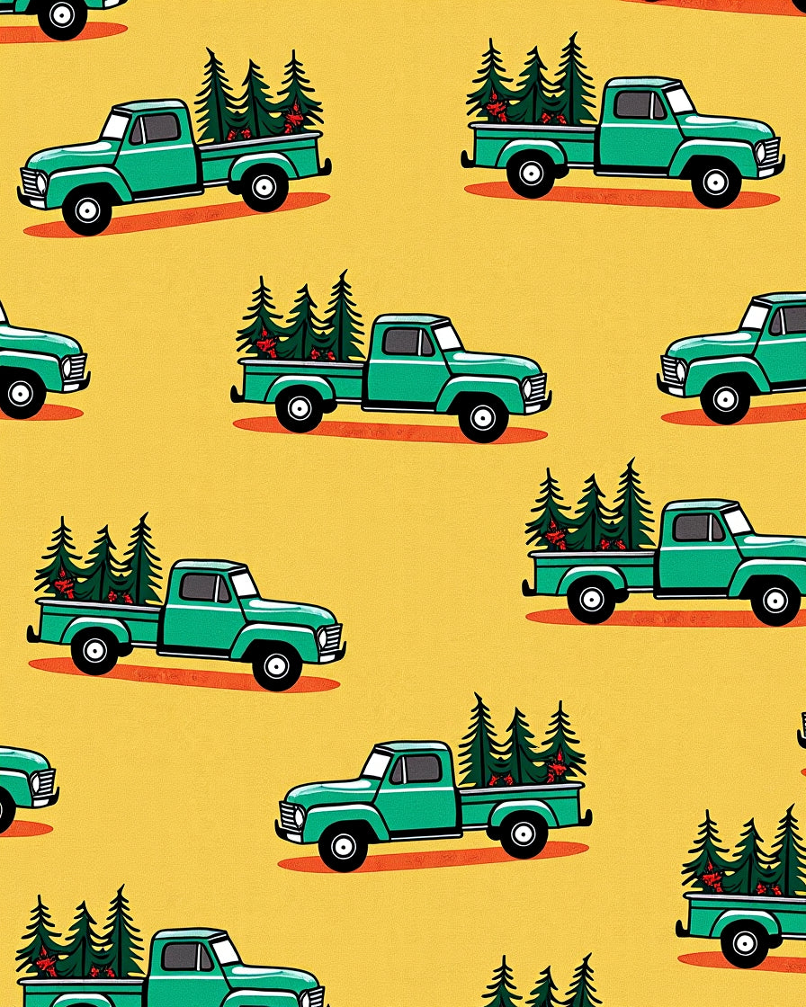 Vintage Green Truck Pine Trees Rug