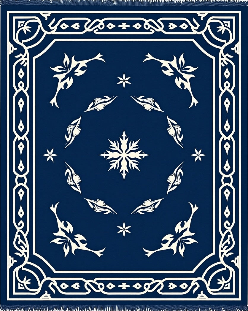 Midnight Blue Whimsical Floral Motif Rug