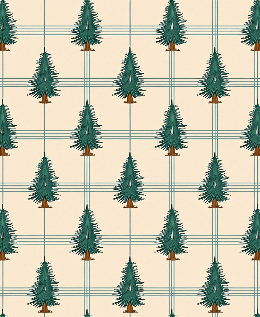 Green Pine Trees Plaid Backdrop Rug