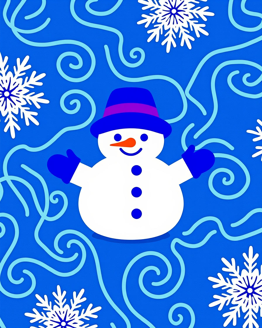 Blue Snowman With Swirls And Snowflakes Rug