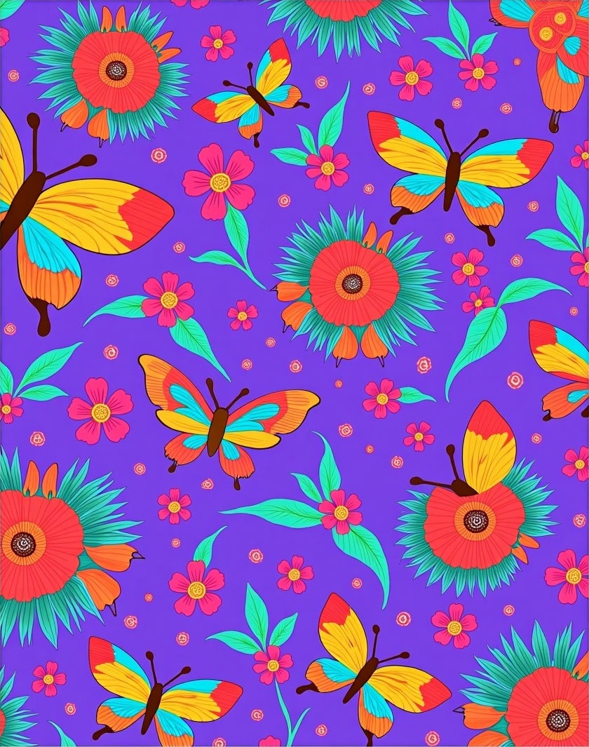 Vibrant Purple Butterfly Floral Medley Rug