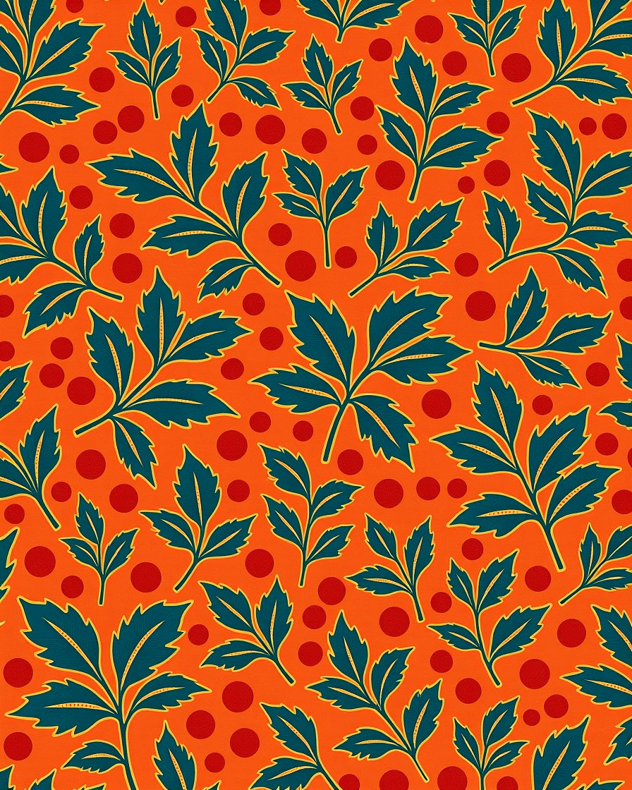 Emerald Foliage on Citrus Background Rug