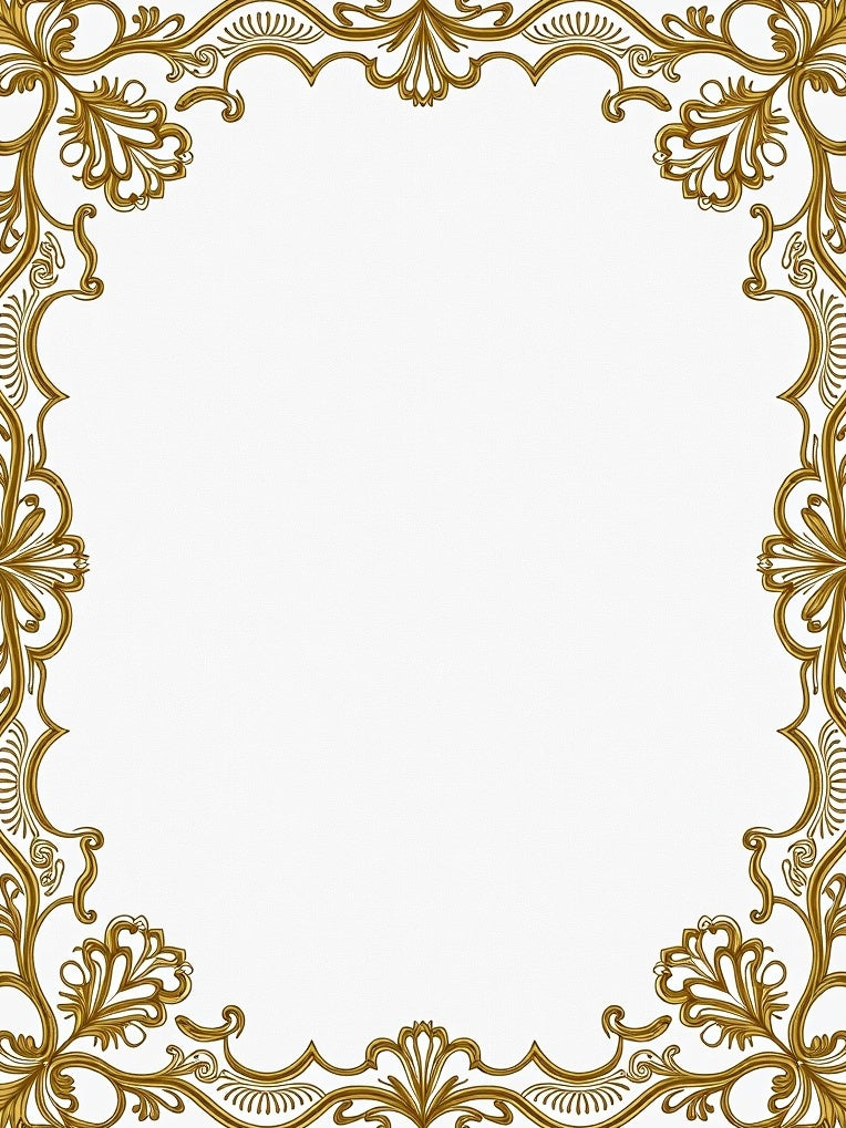 Elegant Gold Filigree Scrollwork Frame Rug