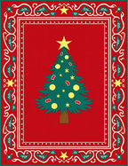 Red Christmas Tree Border Rug