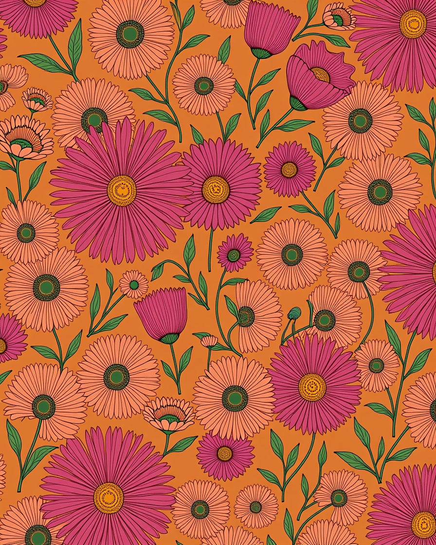 Vibrant Pink Orange Floral Garden Rug