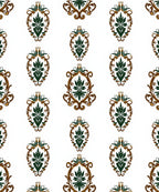 Ornate Green Floral Damask Rug