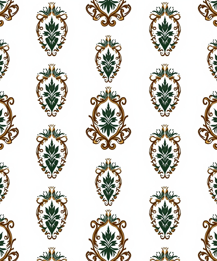 Ornate Green Floral Damask Rug