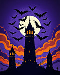 Spooky Purple Bat Halloween Castle Rug