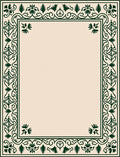 Dark Green Ornate Border Cream Rug