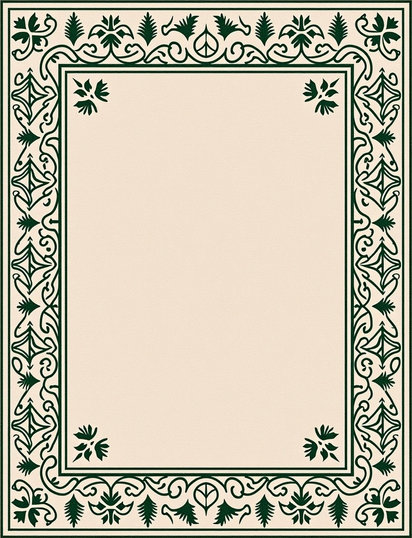 Dark Green Ornate Border Cream Rug