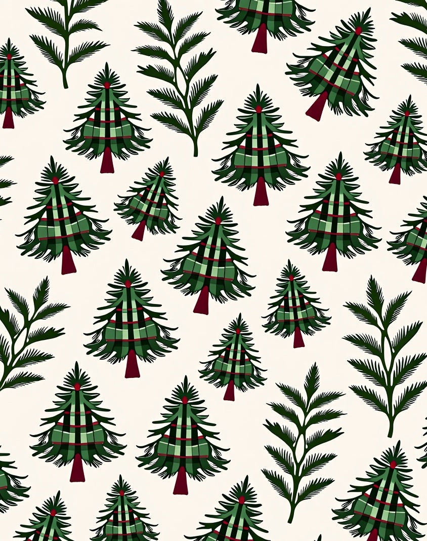 Green Plaid Evergreen Trees Scattered Rug
